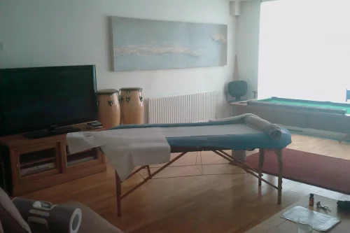 Home visit massage setup in a client's home